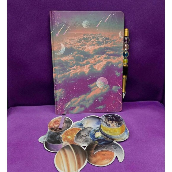 Space Journal Diary for Adults Teens With Handmade Beaded Pen And Stickers - Picture 1 of 11